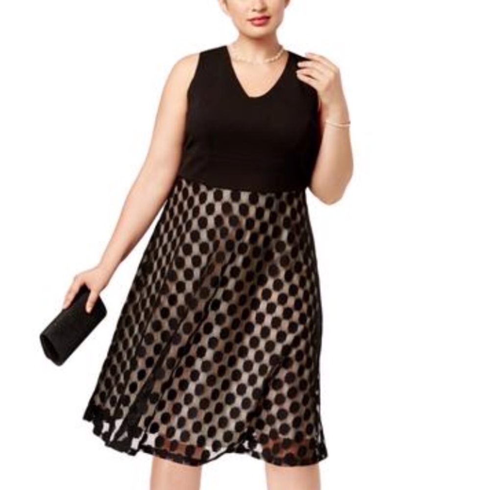 Sleeveless Black & Nude Polka Dot Midi Dress
